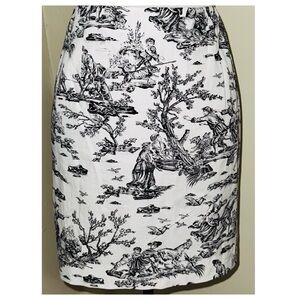 Vintage Bagatelle Black & White Toile du Jouy A-Line Pencil Skirt, Sz 14